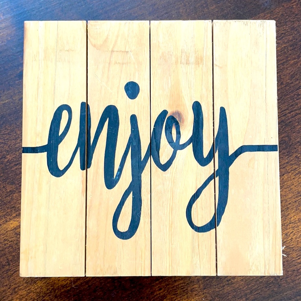 NEW WALL ART: Farmhouse Wood 9" x 9" "ENJOY" Wood Planks